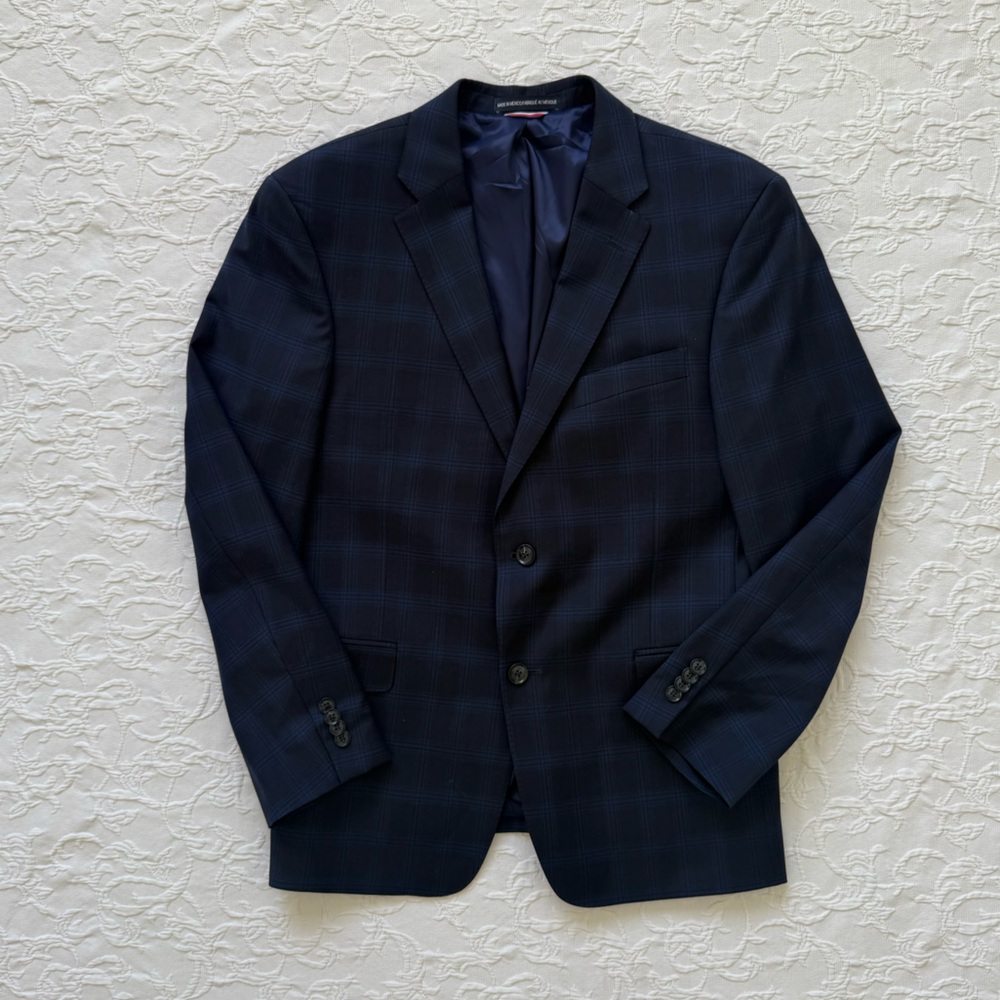 Tommy Hilfiger Dark Navy Blue Plaid Blazer 40S